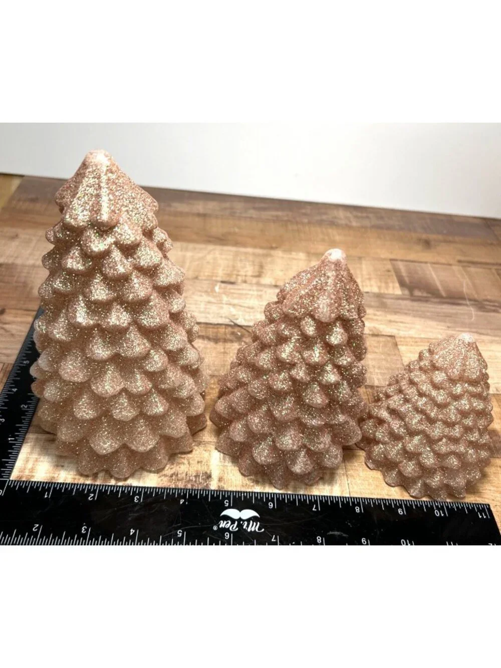 Set Of 3 Glittered LED Christmas Trees In Rose Gold - Battery Operated Festive